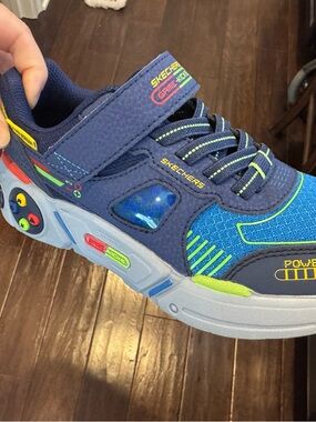 Skechers Kids Navy, Bright Blue & Neon Green Light-Up Sneakers